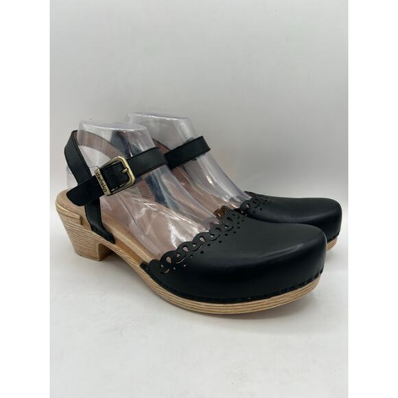 Dansko Marta Black Leather Cutout Mary Jane Clogs Women's US Size 12 EU 42 - Picture 2 of 8